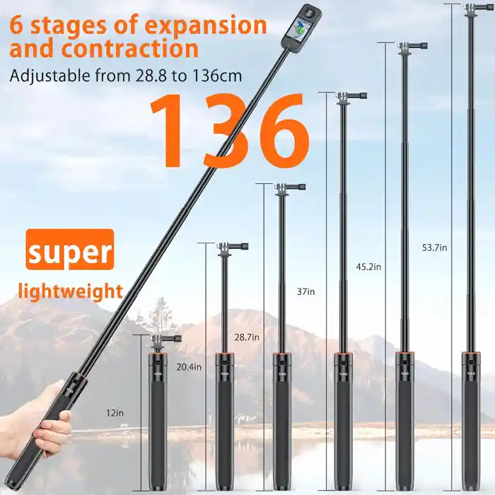 VRIG TP-21 Extendable Selfie Stick Tripod for GoPro Max Hero 10 9 8 7 6 5 4, DJI Osmo Action, Insta 360 One R and More Action Camera（55.1'')